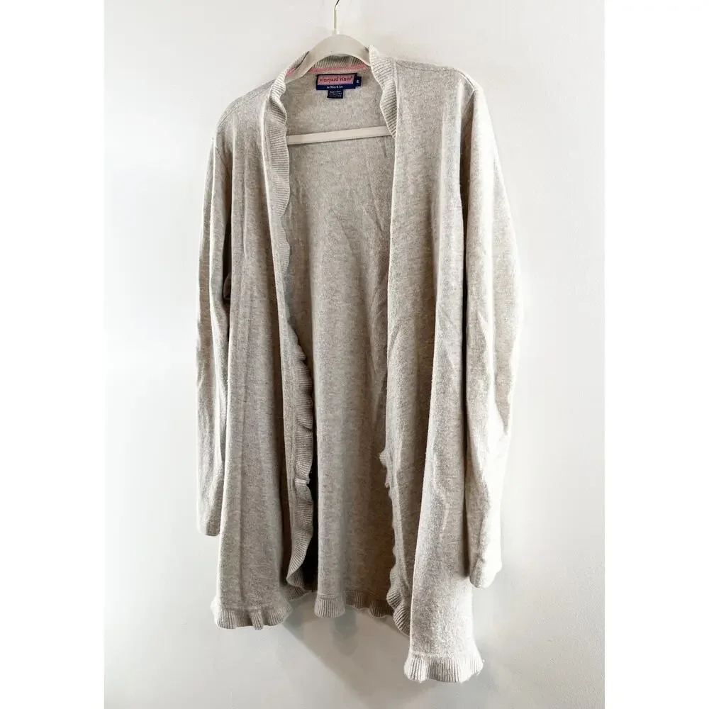 Vineyard Vines Light Beige Open-Front Ruffled Cardigan - Picture 7 of 8